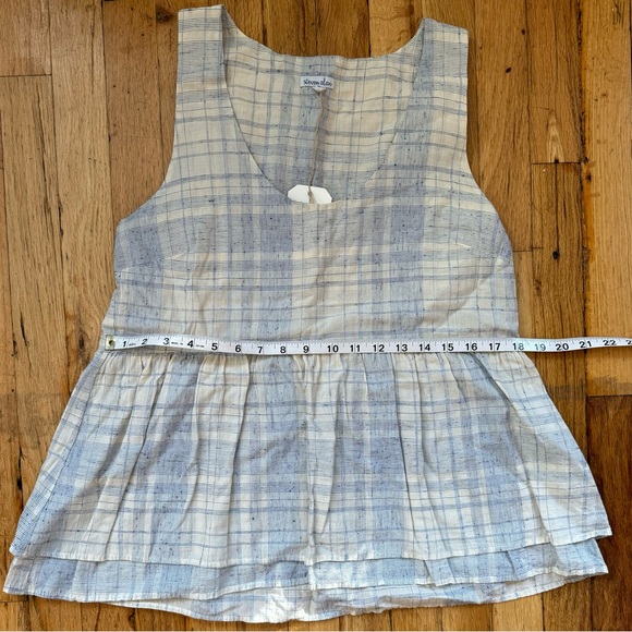 Steven Alan Dakota Tank sz M peplum swing tank in blue & ecru cotton linen - Picture 7 of 8